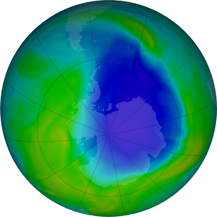 Antarctic ozone map for 05 December 2020